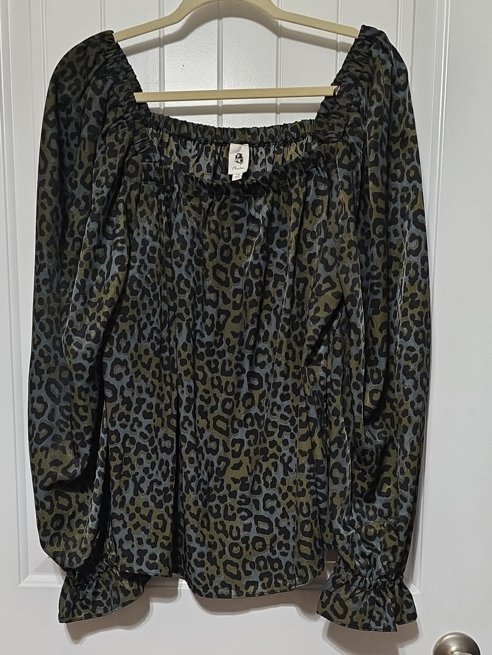Olive Leopard Off-Shoulder Peasant Blouse
